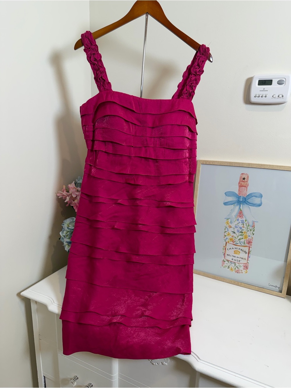 NWT Sangria Tiered Ruffled Cocktail Dress Magenta Pink Size 14